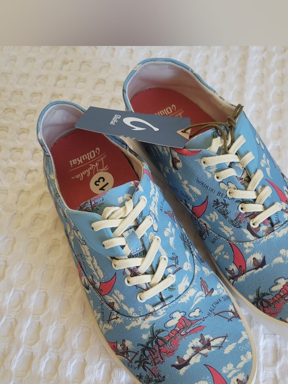 NWT OluKai x Kahala Tradewind Canvas Sneakers Ocean Surf Print Men's Size 13